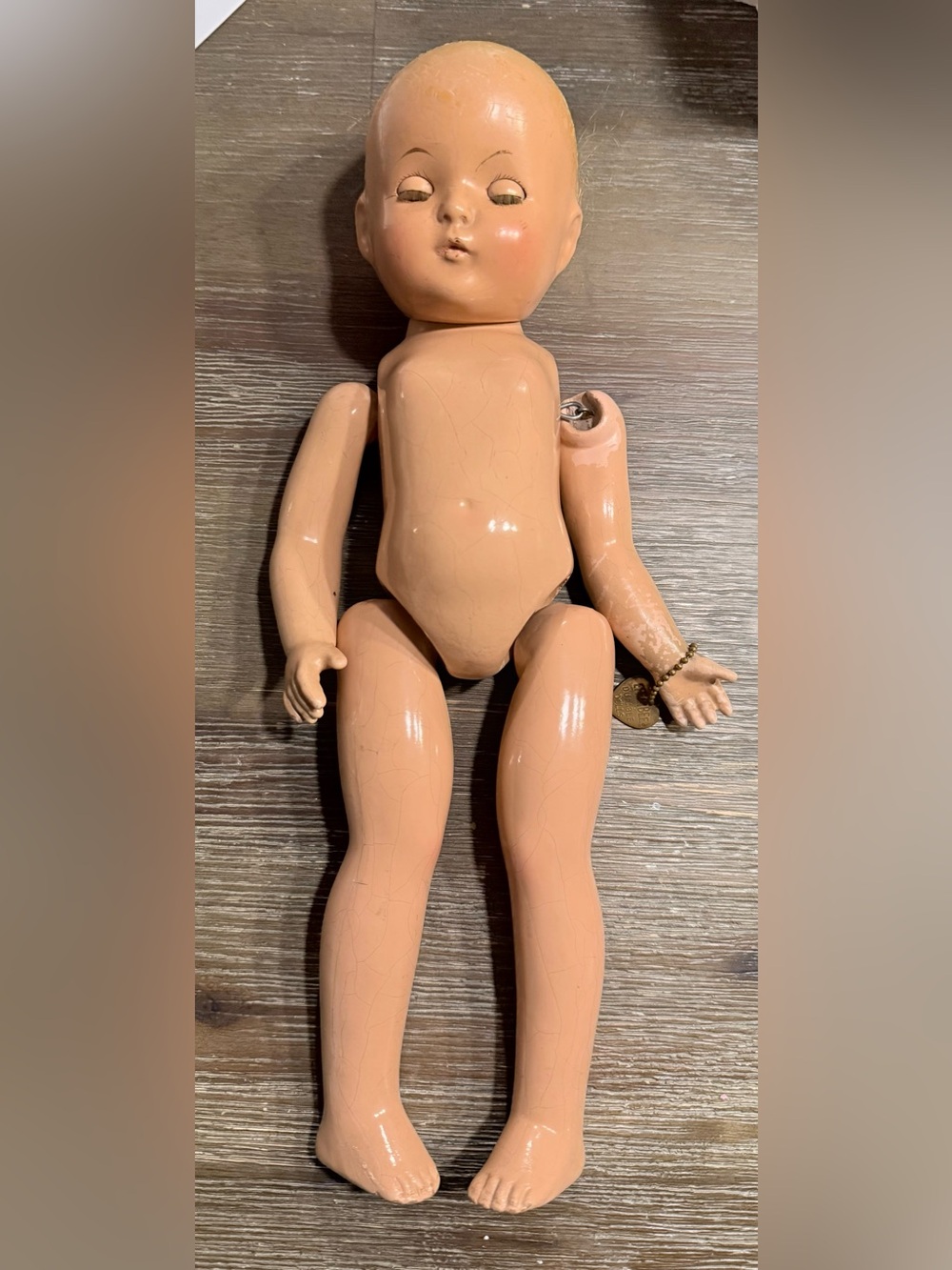Vintage 1933 Effanbee Patricia Doll 14.5” Markings On Back Original Bracelet